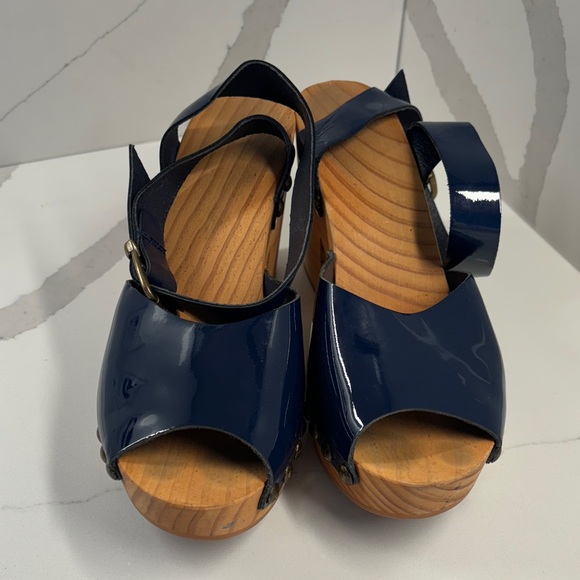 Free People Navy Blue Mules with Wooden Heel - Picture 2 of 6